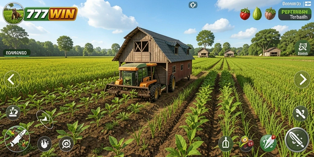 Screenshot gameplay 777WIN menampilkan aktivitas bertani yang seru.