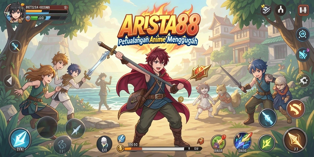 Screenshot gameplay ARISTA88 menampilkan aksi seru dan karakter anime.