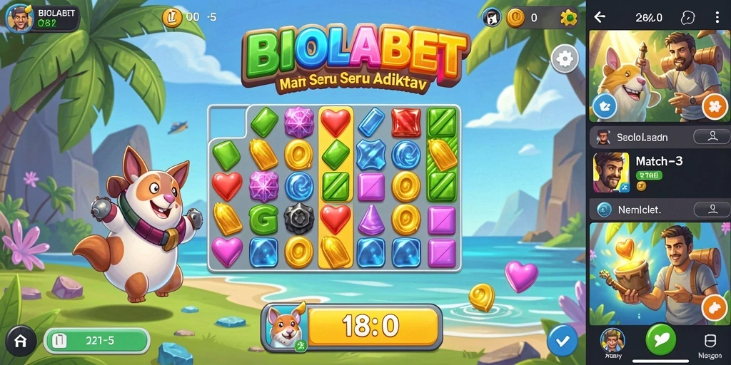 Tampilan gameplay seru dalam BIOLABET yang penuh warna.