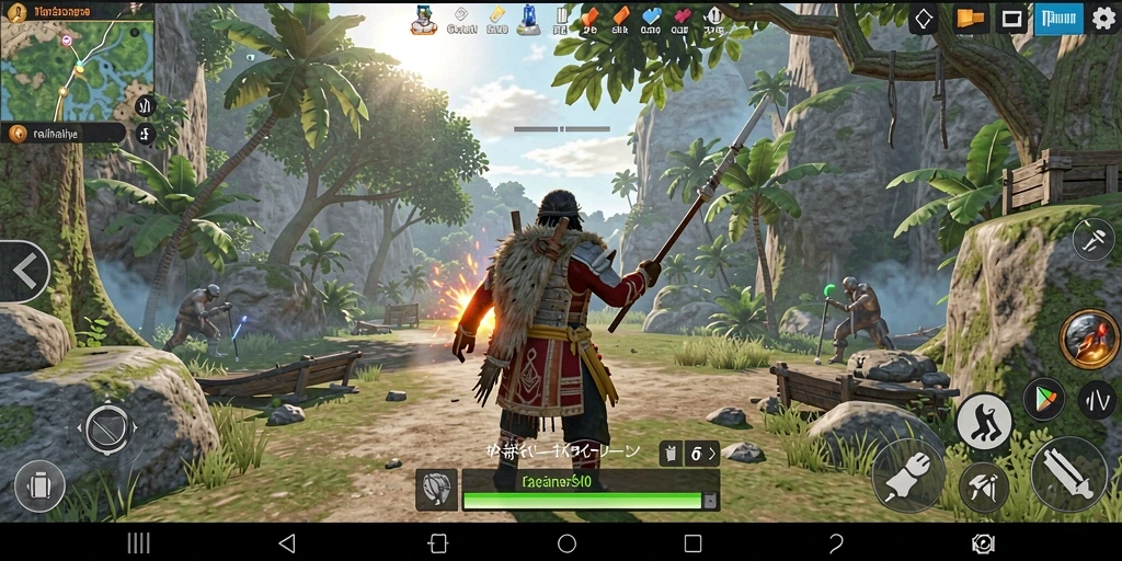 Screenshot C0077 menampilkan karakter berinteraksi di lingkungan yang indah.