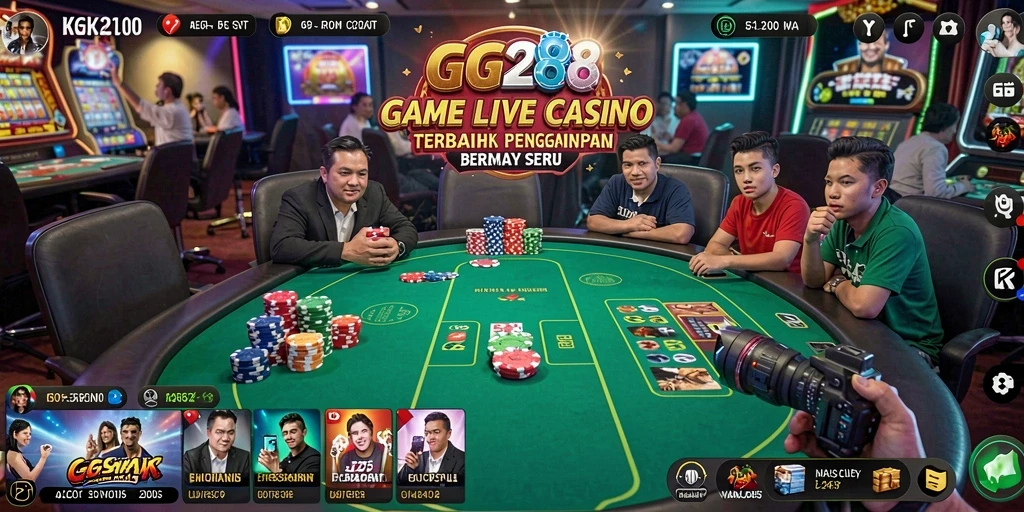 Screenshot GG288 menampilkan dealer langsung di meja roulette dengan suasana kasino yang dinamis.