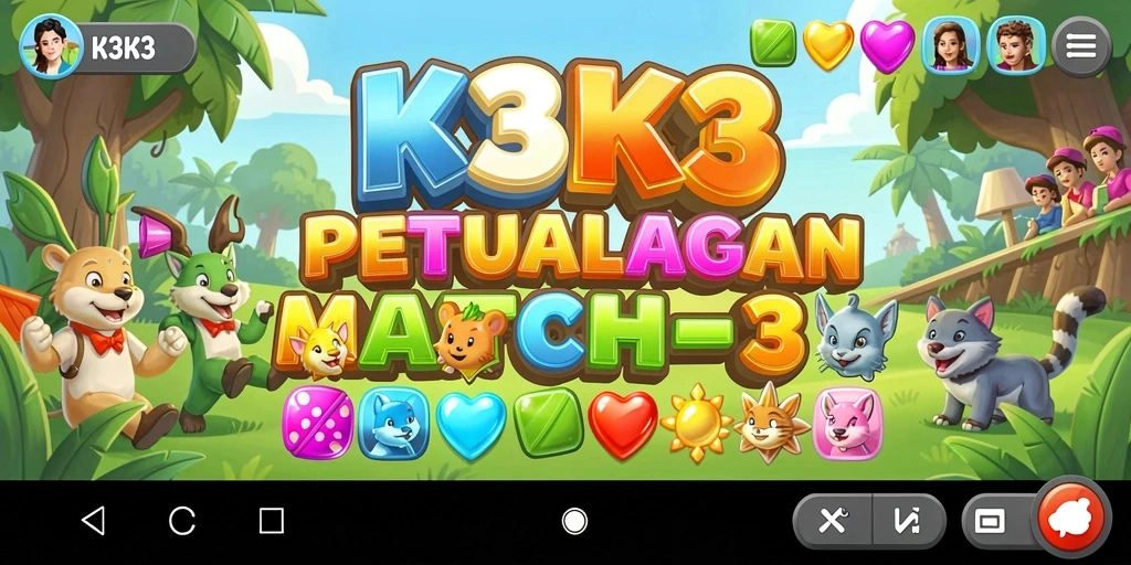 Tampilan gameplay K3K3 yang menarik dan penuh warna.