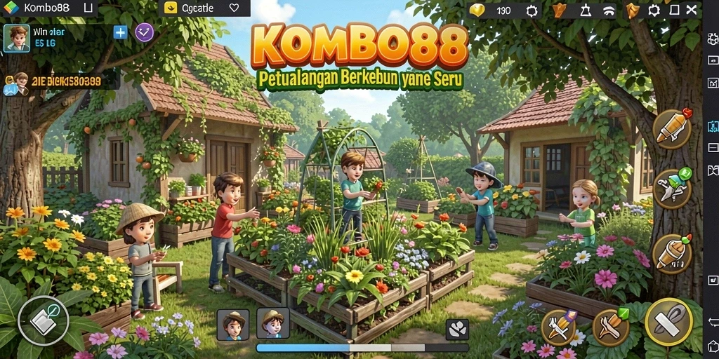 Tampilan gameplay menarik dari KOMBO88 saat merawat kebun yang luas.
