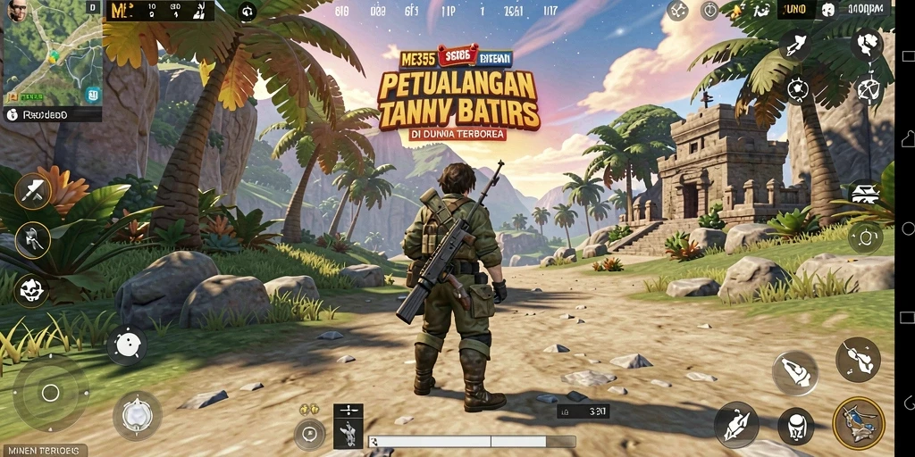 Screenshot ME355 menampilkan aksi petualangan di dunia terbuka yang luas.