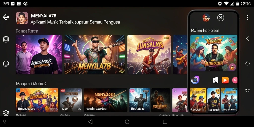 Screenshot MENYALA78 menampilkan antarmuka aplikasi musik yang menarik.