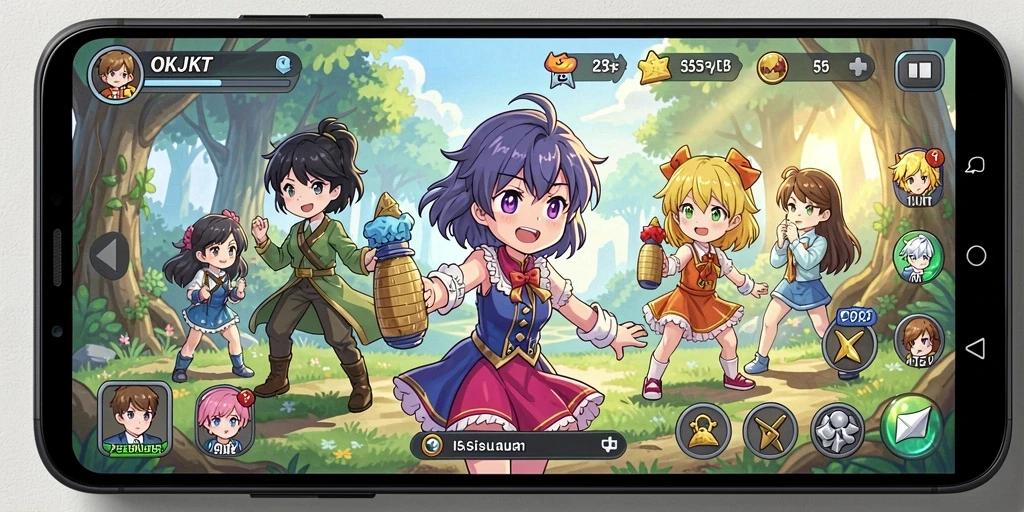 Screenshot dari gameplay OKJKT yang menunjukkan karakter anime dalam aksi.