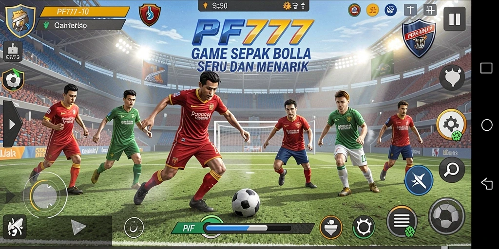 Tampilan gameplay PF777 saat bertanding di lapangan sepak bola.