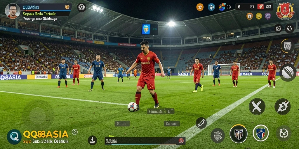 Screenshot gameplay <strong>QQ88ASIA</strong> yang menampilkan aksi sepak bola yang intens.