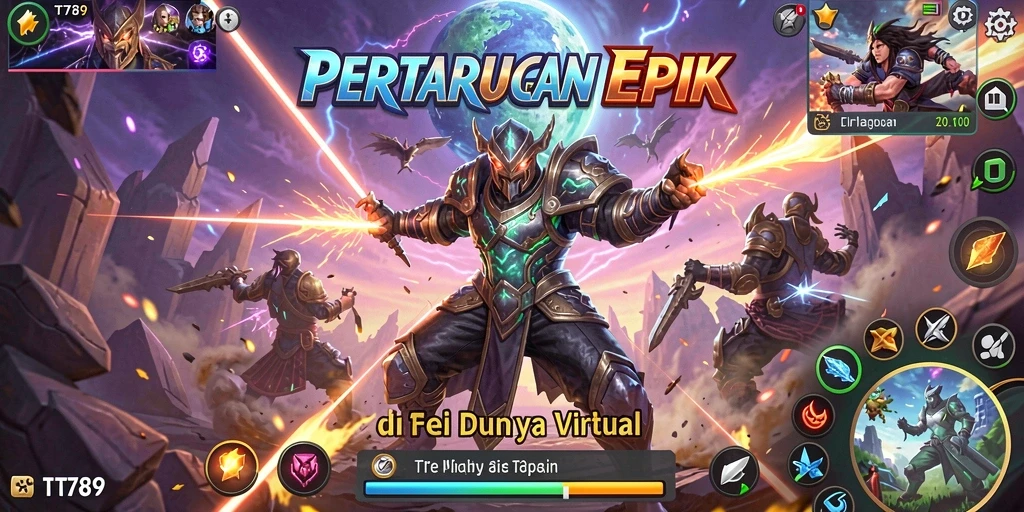 Screenshot utama TT789 menampilkan karakter beraksi dalam pertarungan yang mendebarkan.