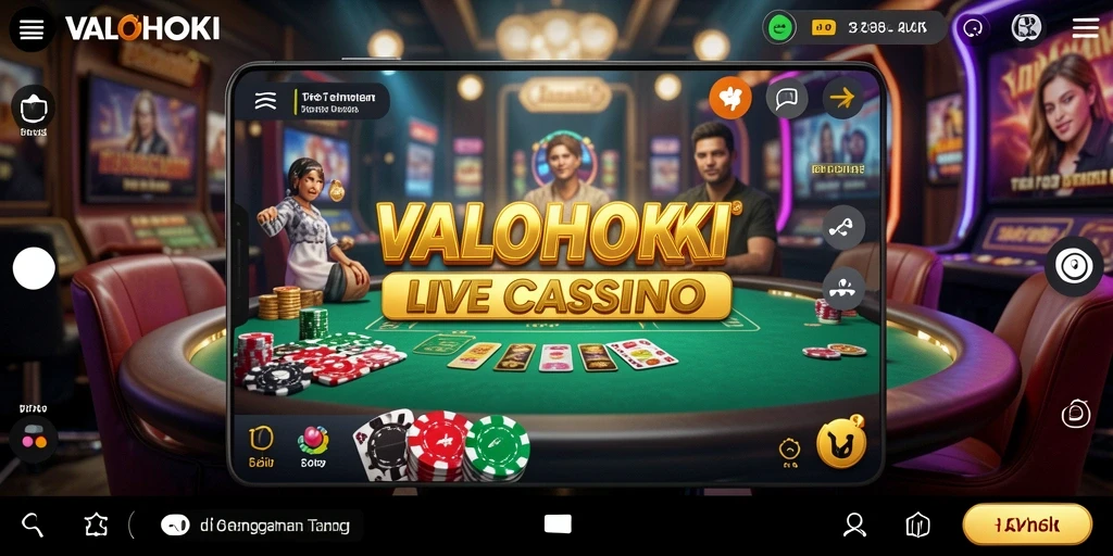 Screenshot gameplay VALOHOKI menampilkan dealer profesional dan suasana Live Casino.