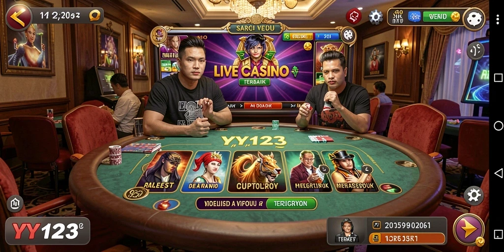 Tangkapan layar gameplay YY123 yang mendebarkan dengan dealer langsung.